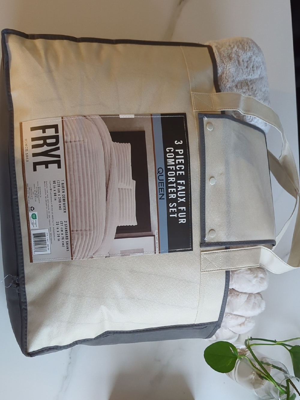 Frye [Queen] Faux Fur Comforter Set in Soft Cream/Beige/ White